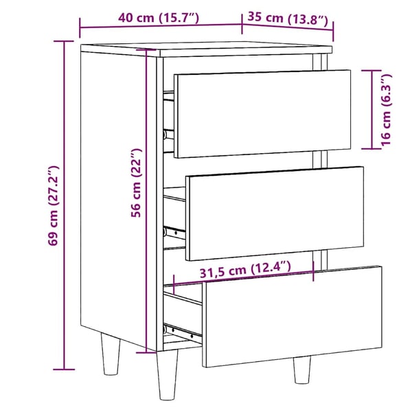 vidaXL Nattbord gammelt tre 40x35x69 cm konstruert tre