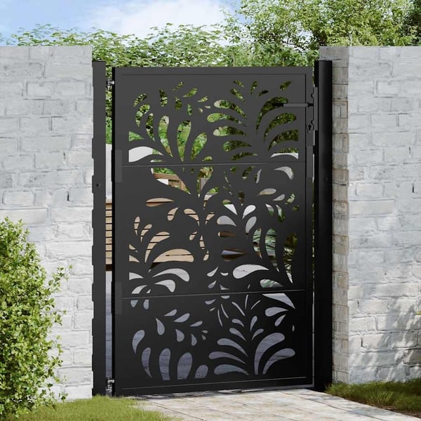 vidaXL Hageport svart 100x125 cm stålbølgedesign