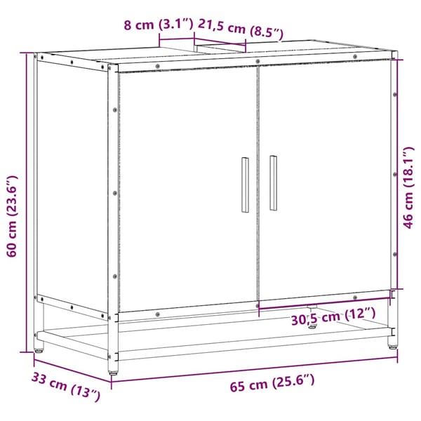 vidaXL Baderomsskap Sonoma eik 65x33x60 cm konstruert tre