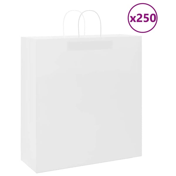 vidaXL Paperikassit 250 kpl kahvoilla valkoinen 45x17x48 cm