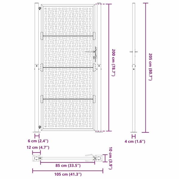 vidaXL havelåge sort 100x200 cm stål krydsdesign