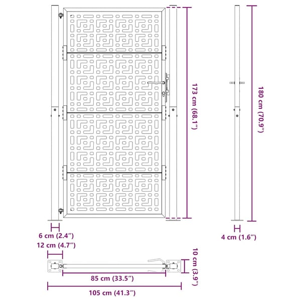 vidaXL havelåge sort 100x175 cm stål krydsdesign