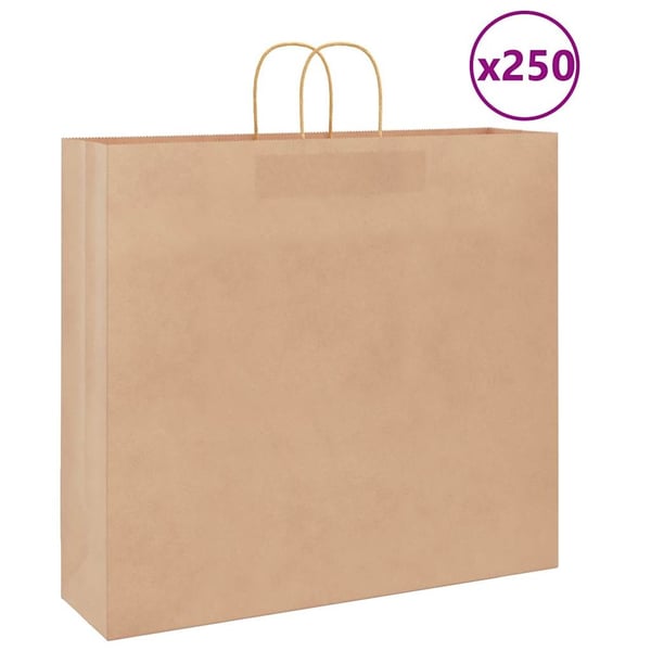 vidaXL Papirposer 250 stk med håndtak brun 54x15x49 cm