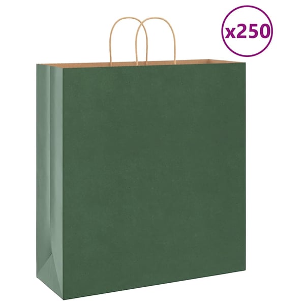 vidaXL Papirposer 250 stk med håndtak grønn 45x17x48 cm