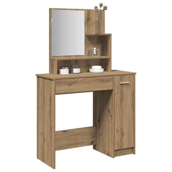vidaXL Sminkebord med speil artisan eik 86,5x35x136 cm
