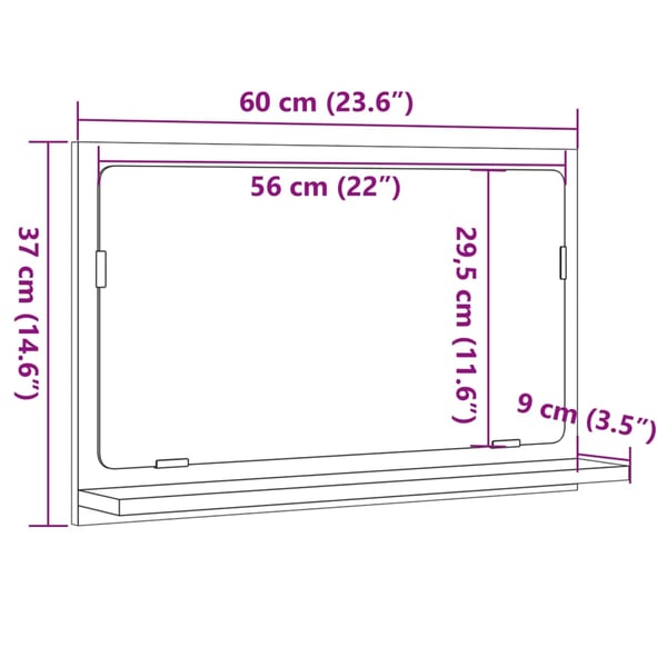 vidaXL Baderomshylle med speil gammelt tre 60x11x37 cm konstruert tre