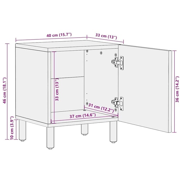 vidaXL Nattbord brun 40x33x46 cm heltre mango