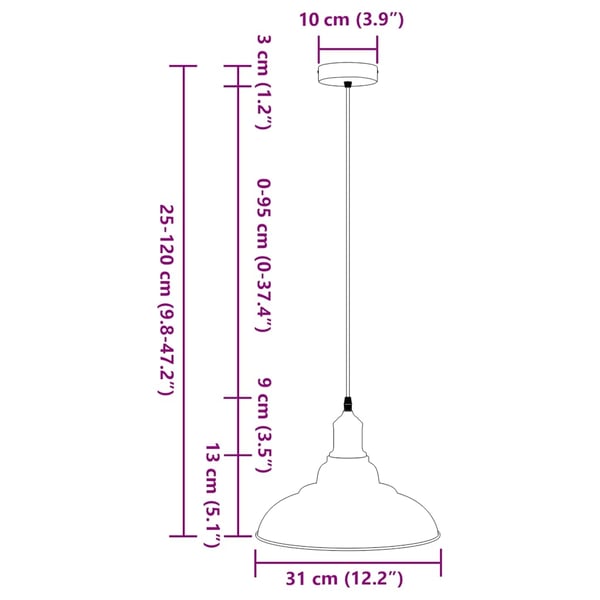 vidaXL Pendellampe høydejusterbar E27 glans rød Ø 31 cm metall