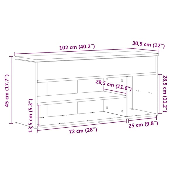 vidaXL Skobenk grå sonoma 102x30,5x45 cm konstruert tre