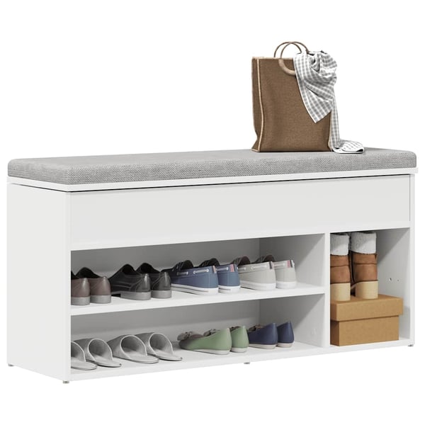 vidaXL Kenkäpenkki Valkoinen 102x30,5x45 cm Engineered Wood