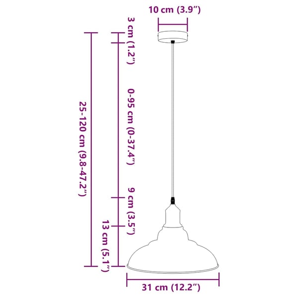 vidaXL Pendellampe høydejusterbar E27 glans oransje Ø 31 cm metall