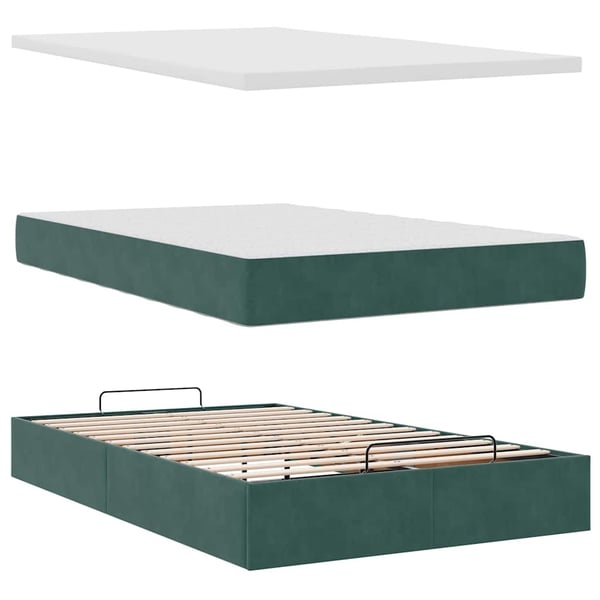 vidaXL osmannisk sengeramme med madrasser 120x200 cm fløjl mørkegrøn