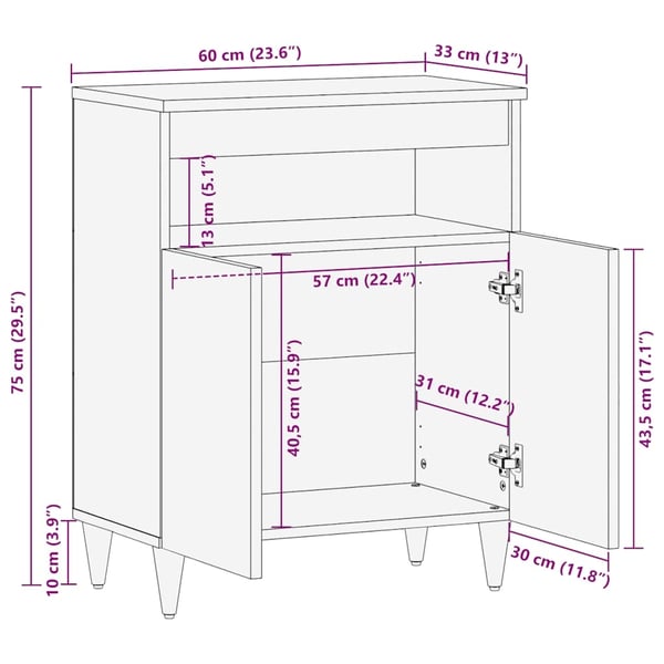 vidaXL Skjenk 60x33x75 cm heltre mango