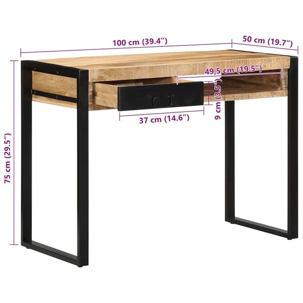 vidaXL Skrivebord 100x50x75 cm grovt heltre mangotre