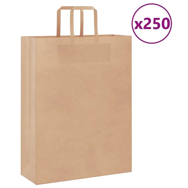 vidaXL Papirposer 250 stk med håndtak brun 32x12x42 cm