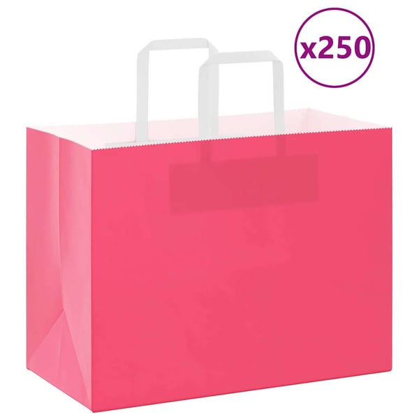 vidaXL Papirposer 250 stk med håndtak rosa 32x17x25 cm