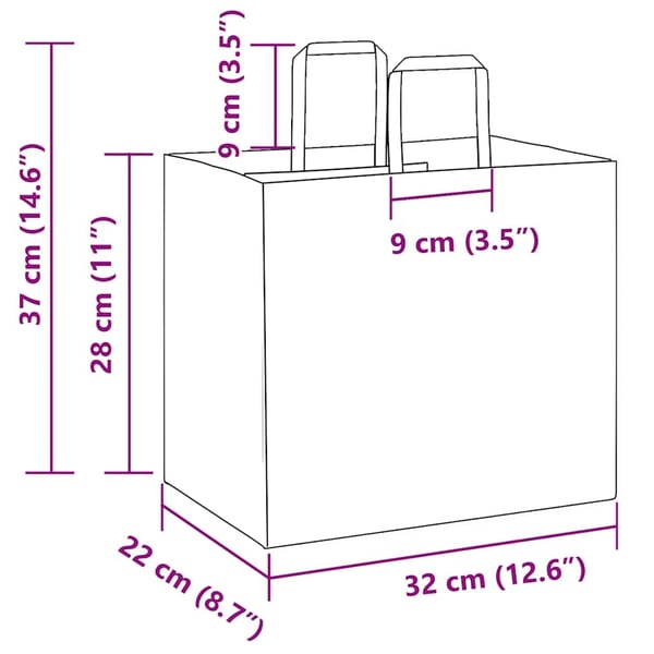 vidaXL Papirposer 250 stk med håndtak hvit 32x22x28 cm