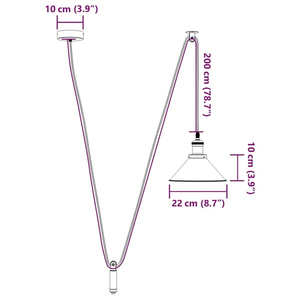 vidaXL Pendellampe høydejusterbar E27 glans hvit Ø 22 cm metall
