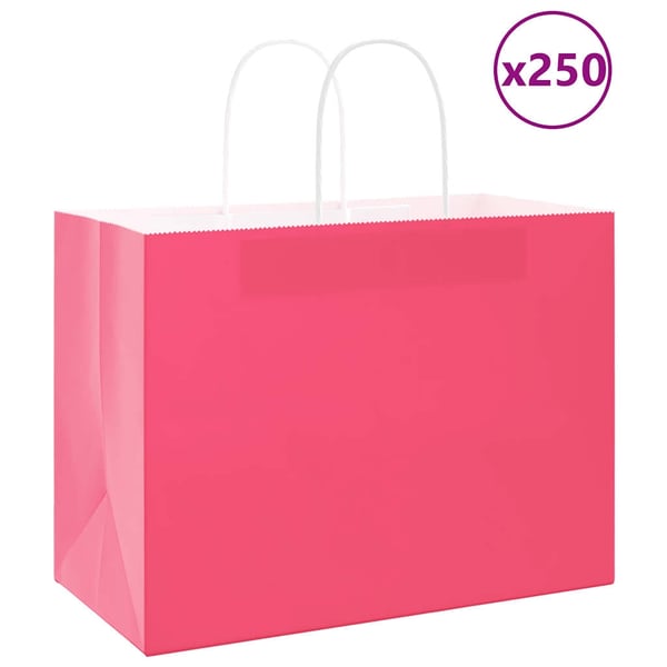 vidaXL Papirposer 250 stk med håndtak rosa 32x17x25 cm