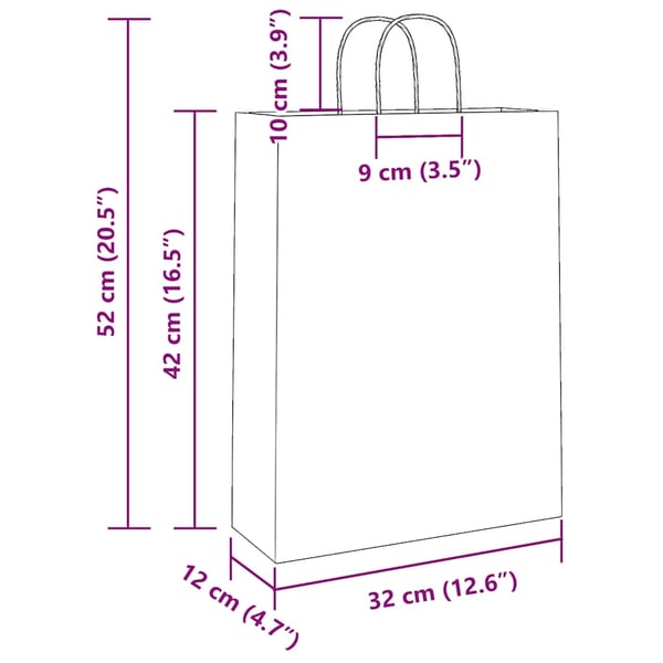 vidaXL Papirposer 250 stk med håndtak svart 32x12x42 cm
