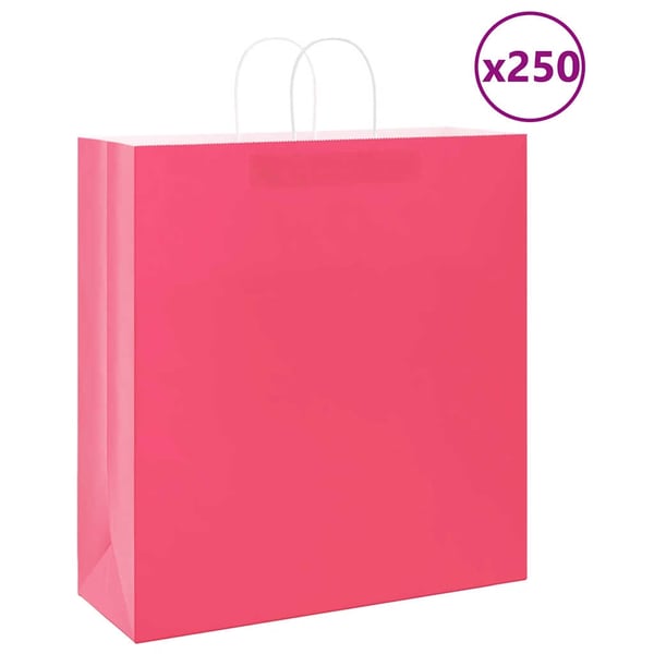 vidaXL Papirposer 250 stk med håndtak rosa 45x17x48 cm