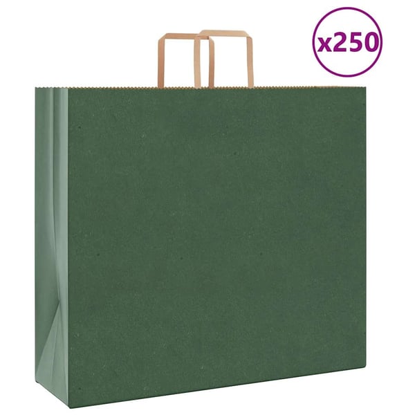 vidaXL Papirposer 250 stk med håndtak grønn 54x15x49 cm