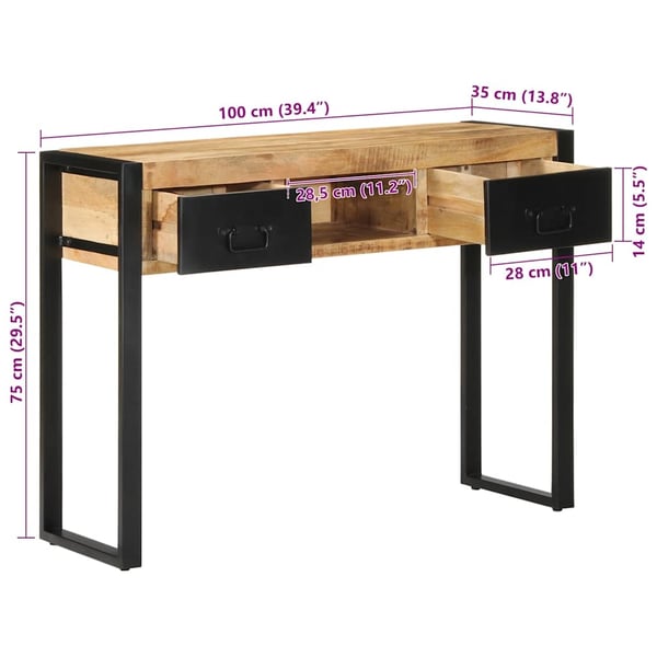vidaXL Konsollbord 100x35x75 cm grovt heltre mangotre