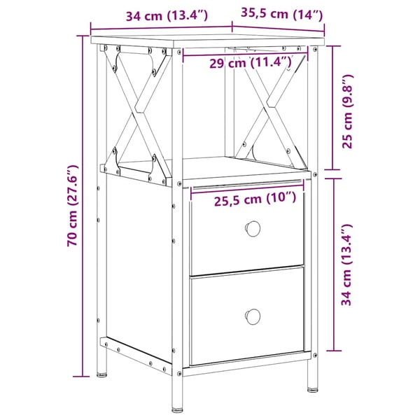 vidaXL Nattbord artisan eik 34x35,5x70 cm konstruert tre