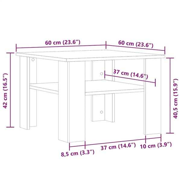 vidaXL Salongbord artisan eik 60x60x42 cm konstruert tre