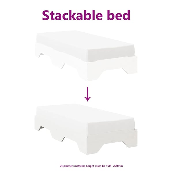 vidaXL Sengeramme uten madrass stablebare hvit 75x190 cm heltre