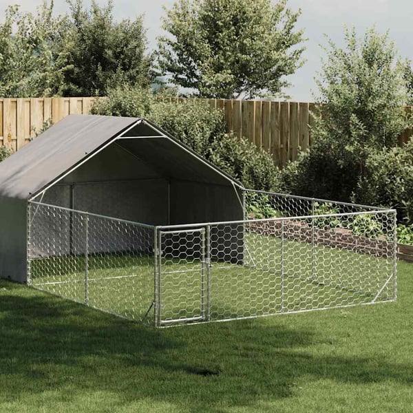 vidaXL Udendørs hundegård med løbegård 6x3x1,9 m Galvaniseret stål