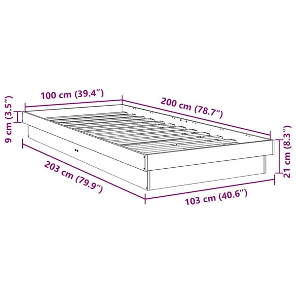 vidaXL Sengeramme Uten Madrass 100x200 cm Helt Eik