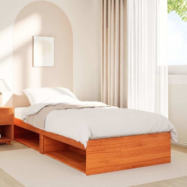 vidaXL daybed med madras 90x190 cm massivt fyrretræ gyldenbrun