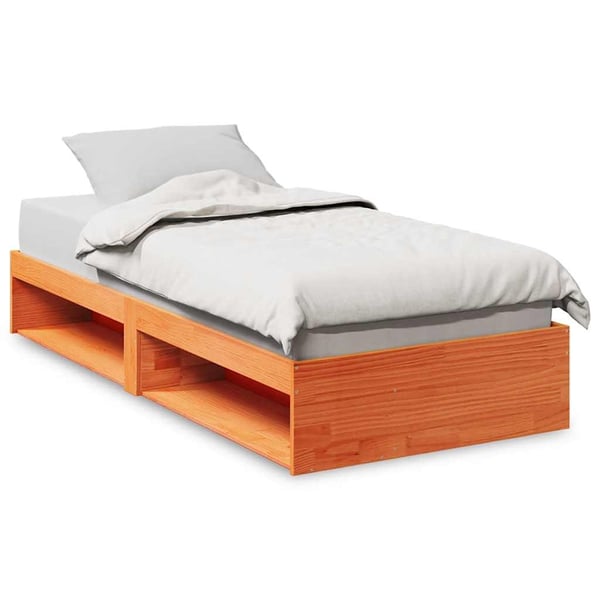 vidaXL Seng med madrass voksbrun 90x200 cm heltre furu