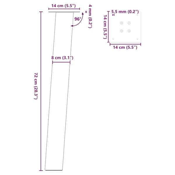 vidaXL Konsollbordben 4 stk naturstål 72 cm stål