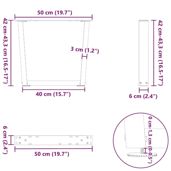 vidaXL Salongbordben V-formet 2 stk hvit 50x(42-43,3) cm stål