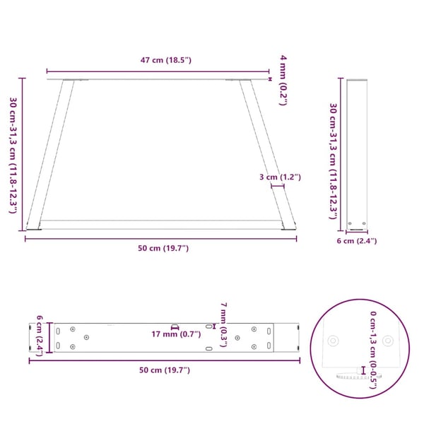 vidaXL sofabordsben V-formet 2 stk. sort 50x(30-31,3) cm stål