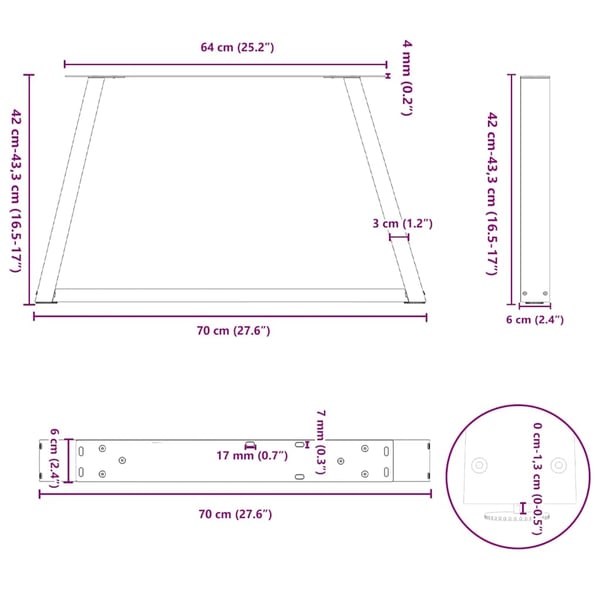 vidaXL Salongbordben V-formet 2 stk antrasitt 70 x (42-43,3) cm stål