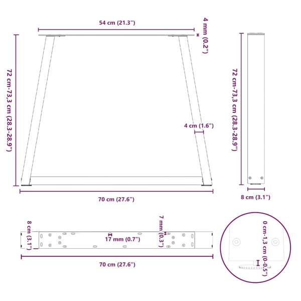 vidaXL Spisebordben V-formet 2 stk antrasitt 70 x (72-73,3) cm stål