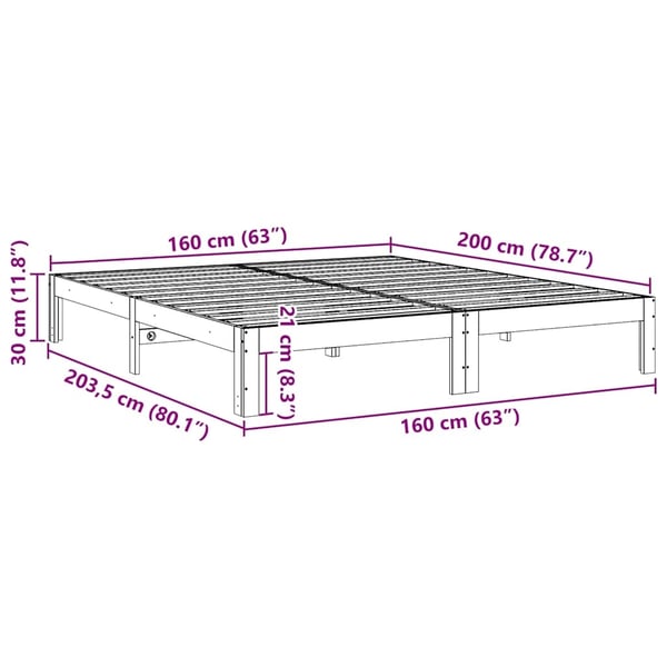vidaXL Sengeramme uten madrass voksbrun 160x200 cm heltre furu