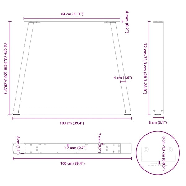 vidaXL spisebordsben V-formet 3 stk. sort 100x(72-73,3) cm stål