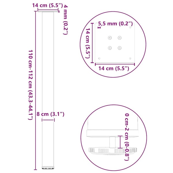 vidaXL Barbordben 4 stk naturstål 110–112 cm stål