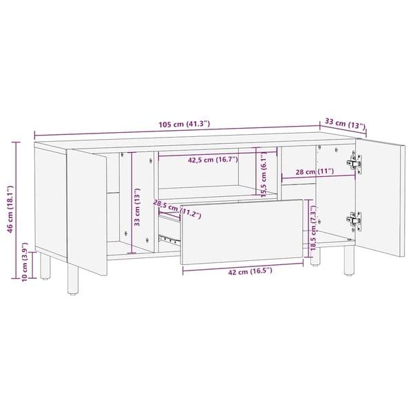 vidaXL TV-benk brun 105x33x46 cm heltre mango