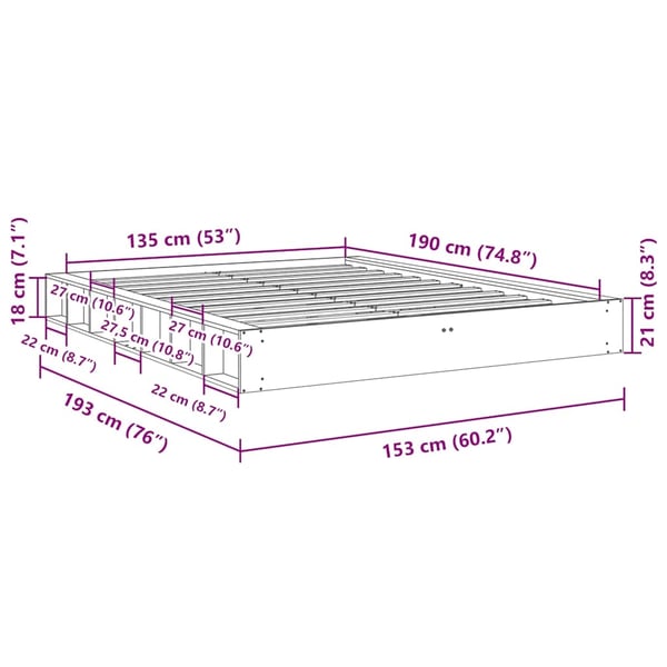 vidaXL Sengeramme uten Madrass 135x190 cm Heltre Eik