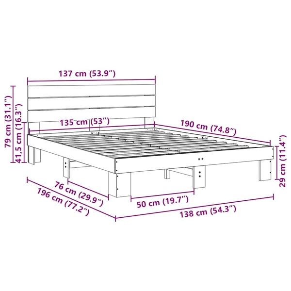 vidaXL Sengeramme med sengegavl uten madrass 135x190 cm Heltre Eik