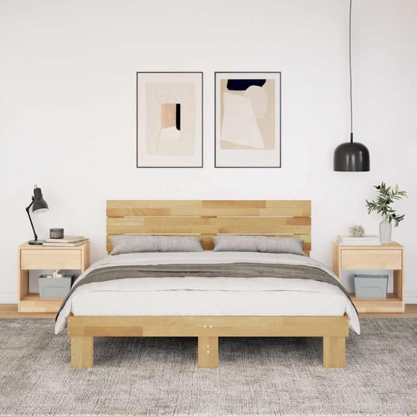 vidaXL Sengeramme med sengegavl uten madrass 135x190 cm Heltre Eik