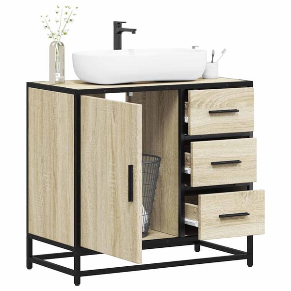vidaXL underskab til badeværelse 65x33x60 cm konstrueret træ sonoma-eg