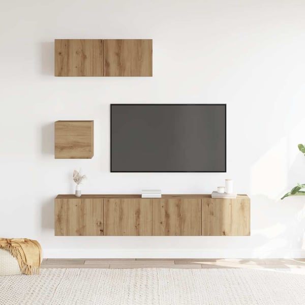 vidaXL TV-skapsett 4 deler veggmontert artisan eik konstruert tre