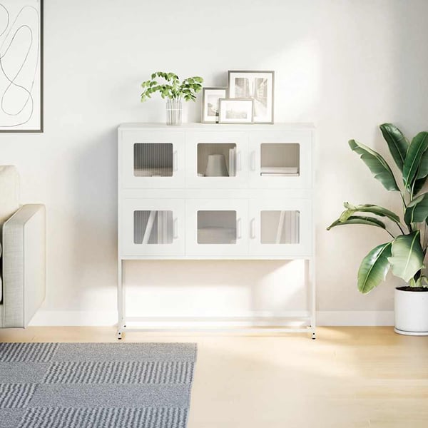 vidaXL Skjenk hvit 100,5x39x107 cm kaldvalset stål