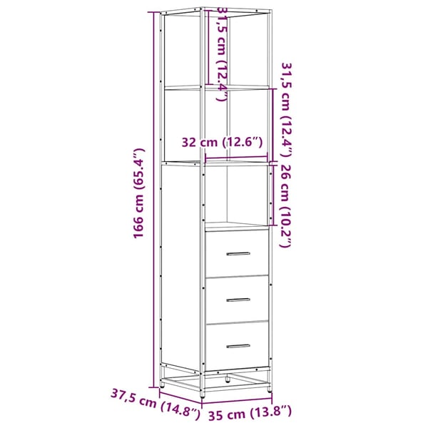 vidaXL Baderomsskap sonoma eik 35x37,5x166 cm konstruert tre